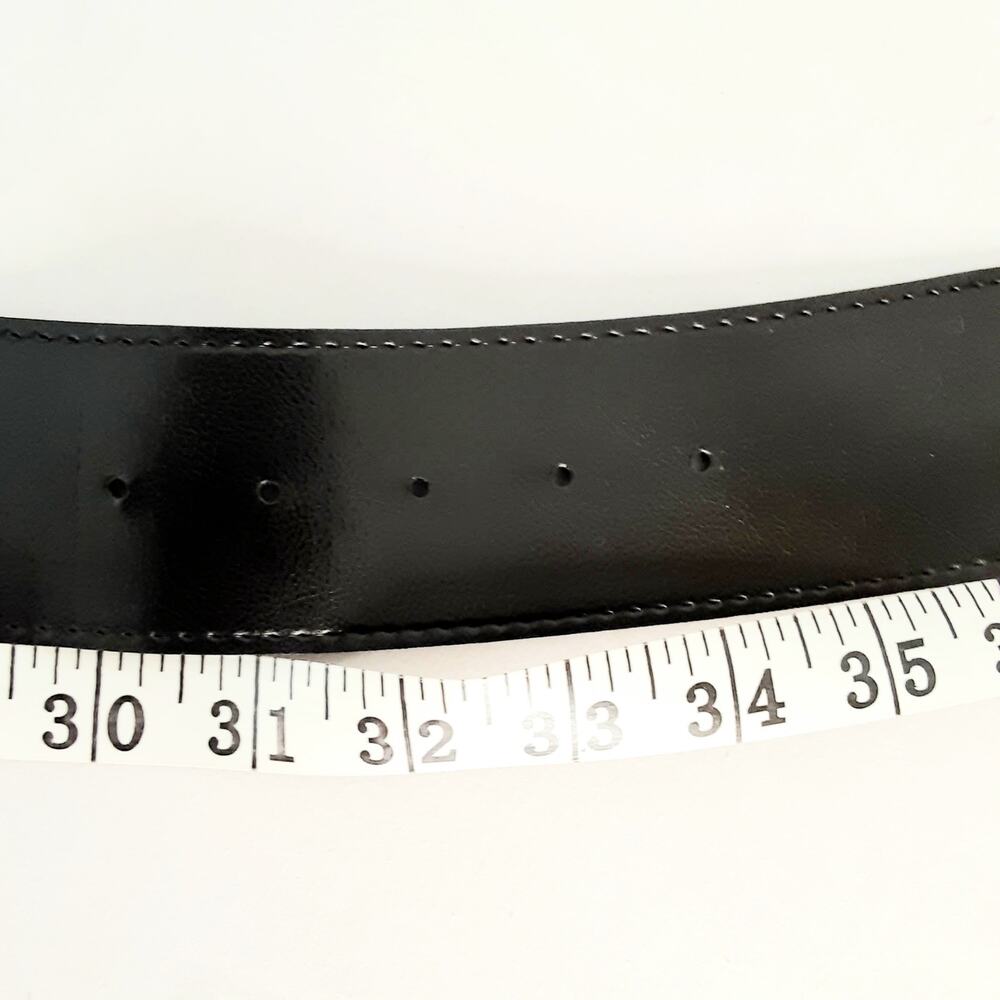 💎Womens Black Wide Angled Belt Size Medium Faux Leather Minimalist - Picture 11 of 12